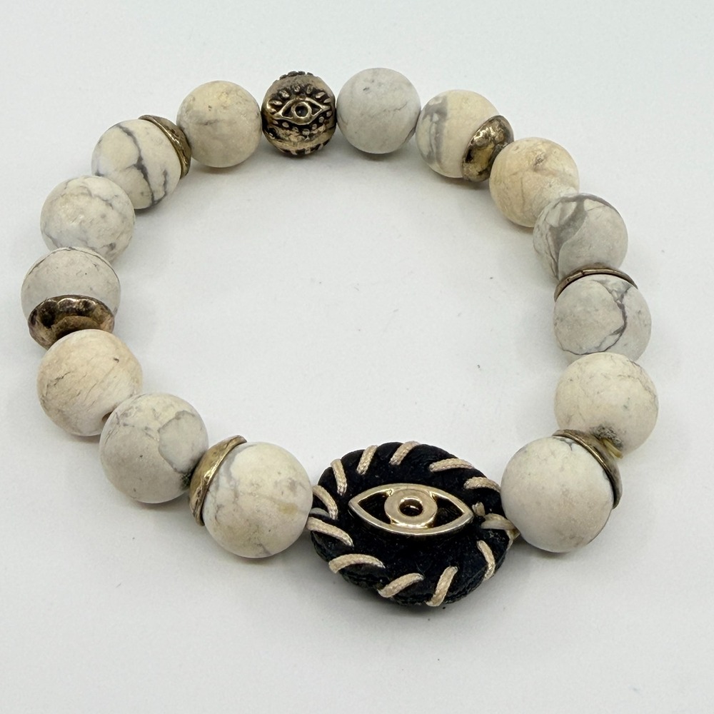 Vintage Bohemian Howlite Evil Eye Stretch Bracelet for Protection